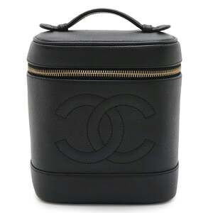 CHANEL Black Caviar Leather Logo Pouch